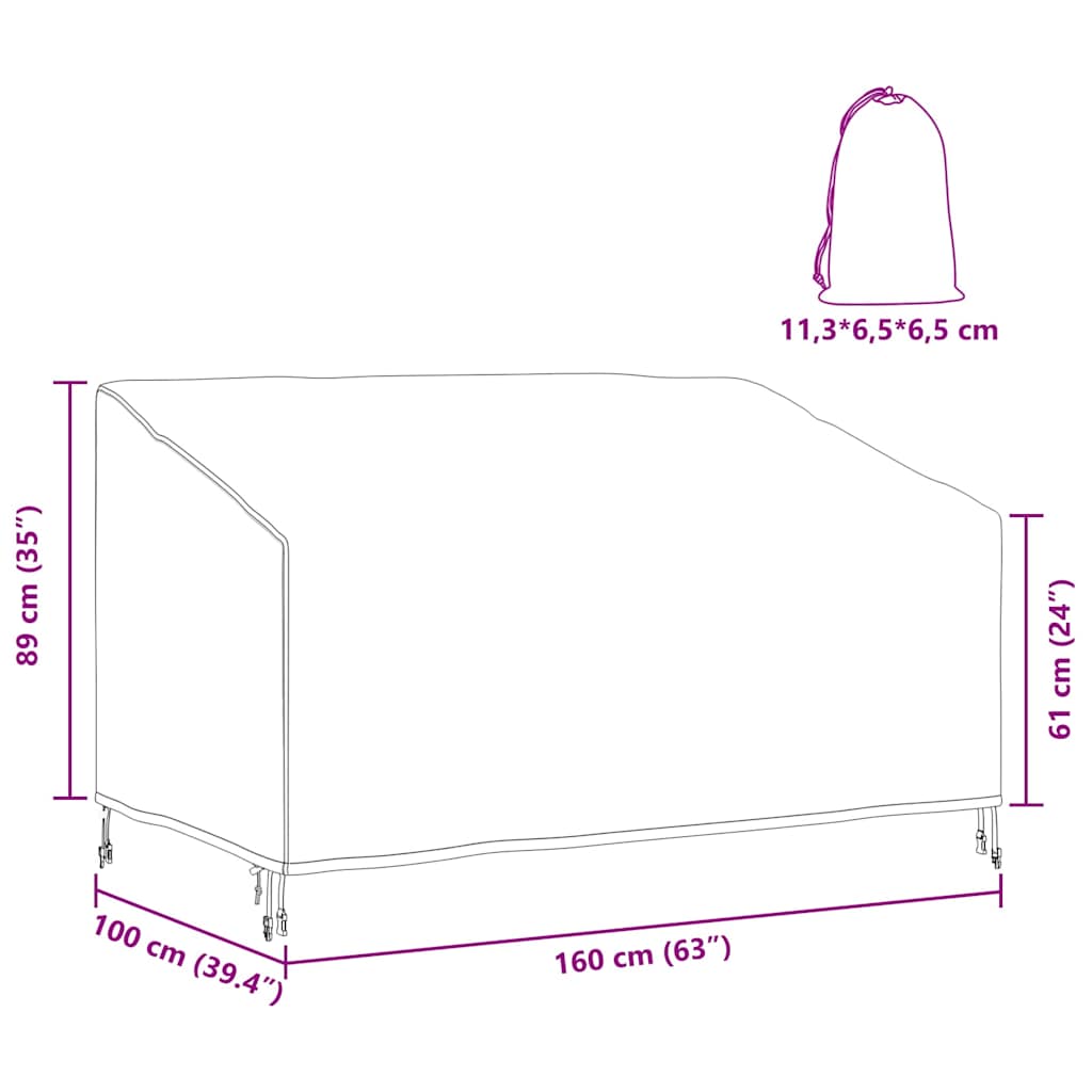 vidaXL Copertura per panchina da giardino 160 x 100 x 61 / 89 cm