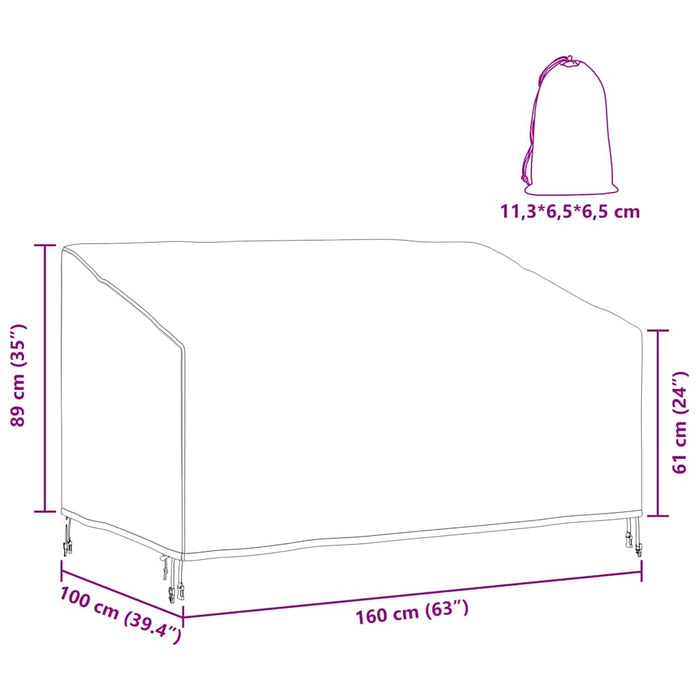 vidaXL Copertura per panchina da giardino 160 x 100 x 61 / 89 cm
