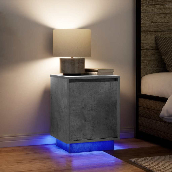 Comodino con Luci LED-Tavolino da notte Grigio Cemento 38x34x50 cm 425419