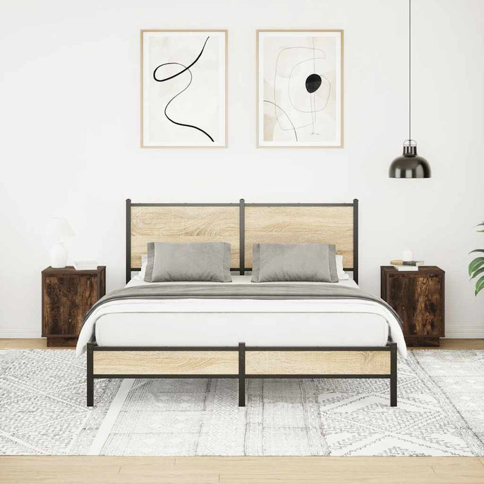 Comodini con Luci a LED 2 pz Rovere Fumo 38x34x50 cm