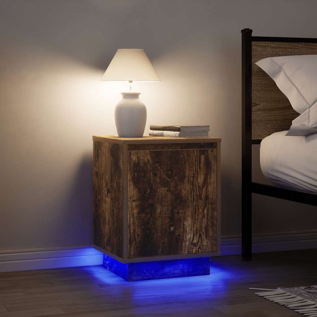 Comodini con Luci a LED 2 pz-Set di 2 Tavolino da notte Rovere Fumo 38x34x50 cm 702149