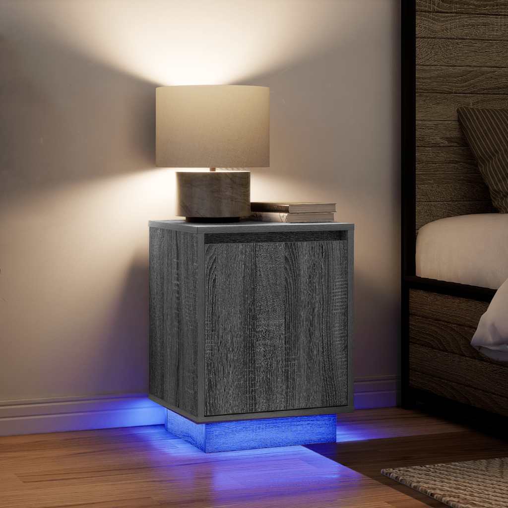 Comodino con Luci LED-Tavolino da notte Grigio Sonoma 38x34x50 cm 256256