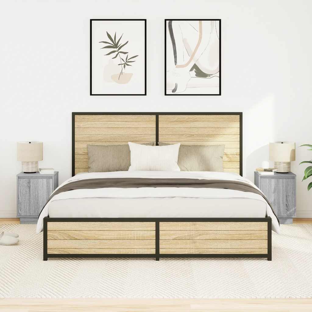 Comodini con Luci a LED 2 pz Grigio Sonoma 38x34x50 cm 861276