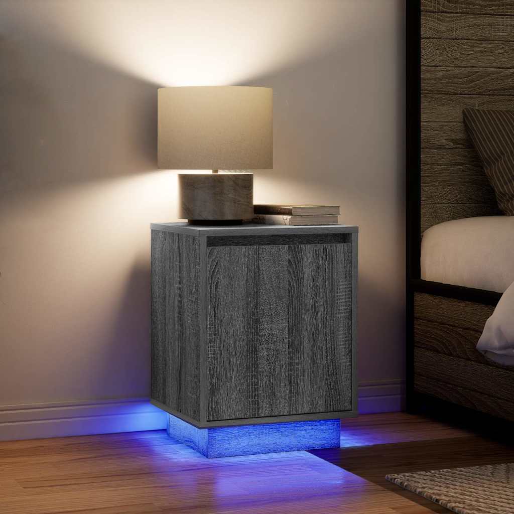 Comodini con Luci a LED 2 pz-Set di 2 Tavolino da notte Grigio Sonoma 38x34x50 cm 599626