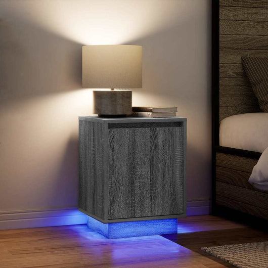 Comodini con Luci a LED 2 pz-Set di 2 Tavolino da notte Grigio Sonoma 38x34x50 cm 599626