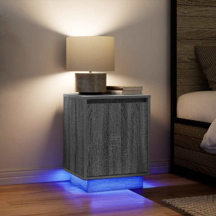 Comodini con Luci a LED 2 pz-Set di 2 Tavolino da notte Grigio Sonoma 38x34x50 cm 599626