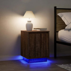 Comodino con Luci LED-Tavolino da notte Rovere Marrone 38x34x50 cm 366046