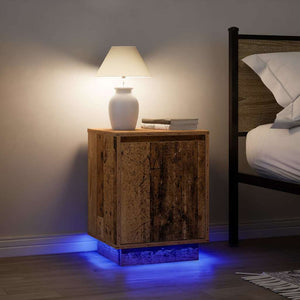 Comodino con Luci LED-Tavolino da notte Legno Antico 38x34x50 cm 763216