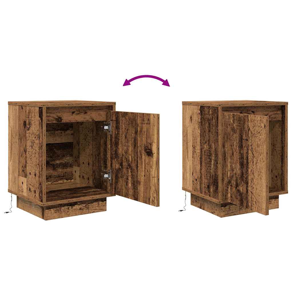 Comodino con Luci LED-Tavolino da notte Legno Antico 38x34x50 cm 763216