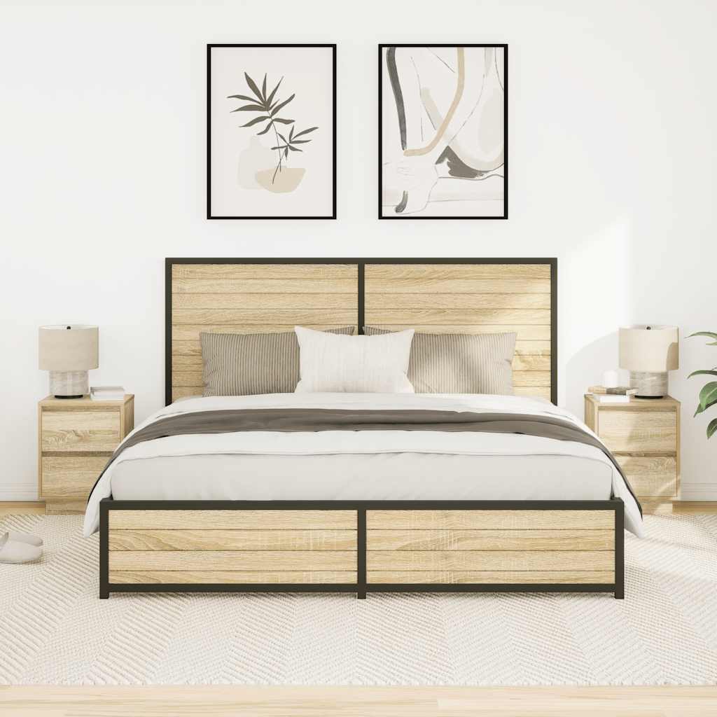 Comodini con Luci a LED 2 pz-Set di 2 Tavolino da notte Rovere Sonoma 38x34x50 cm 104254