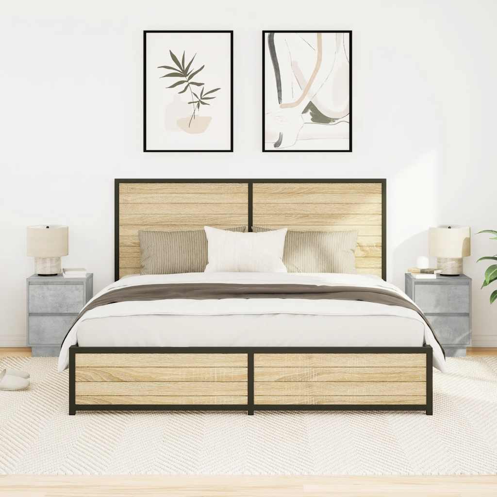 vidaXL Comodini con Luci a LED 2 pz Grigio Cemento 38x34x50 cm