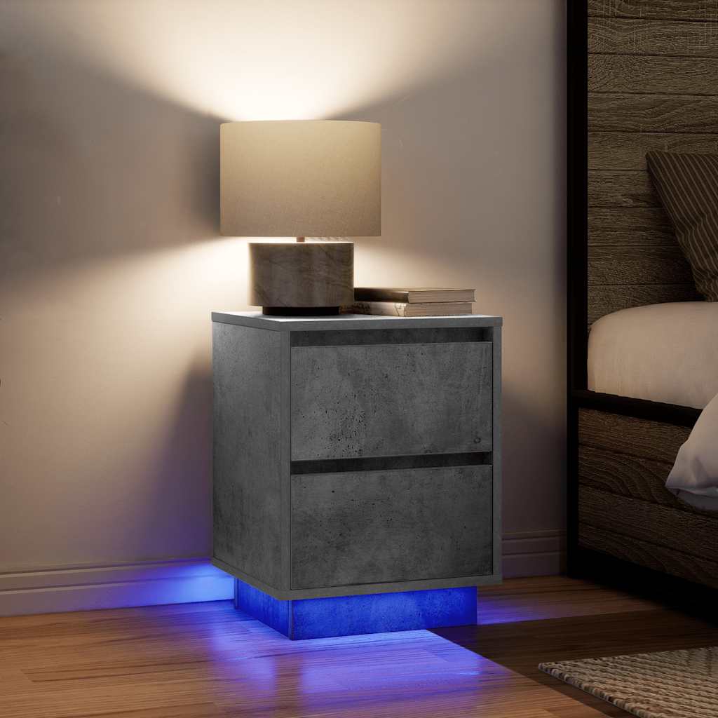 vidaXL Comodini con Luci a LED 2 pz Grigio Cemento 38x34x50 cm