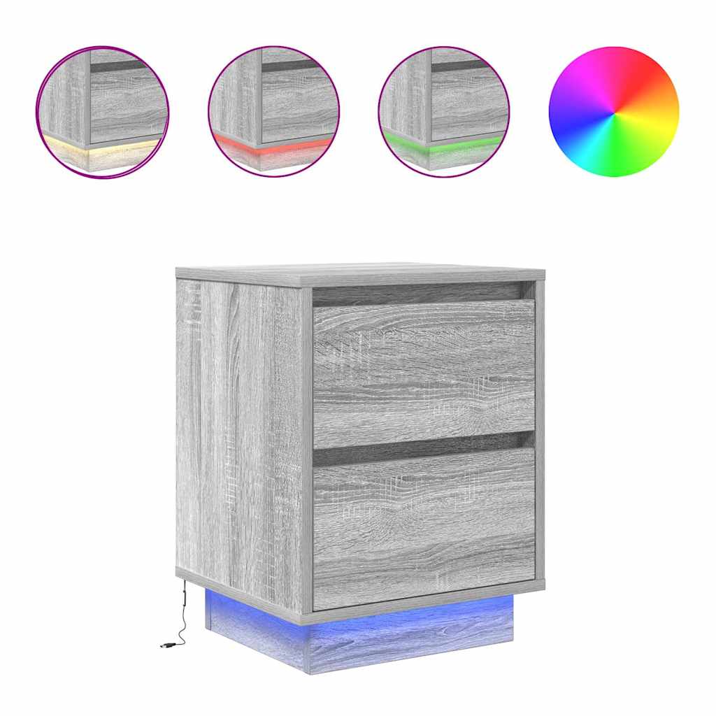 vidaXL Comodino con Luci LED Grigio Sonoma 38x34x50 cm