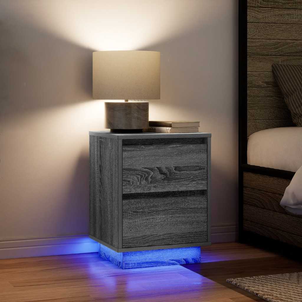 Comodino con Luci LED-Tavolino da notte Grigio Sonoma 38x34x50 cm 977384