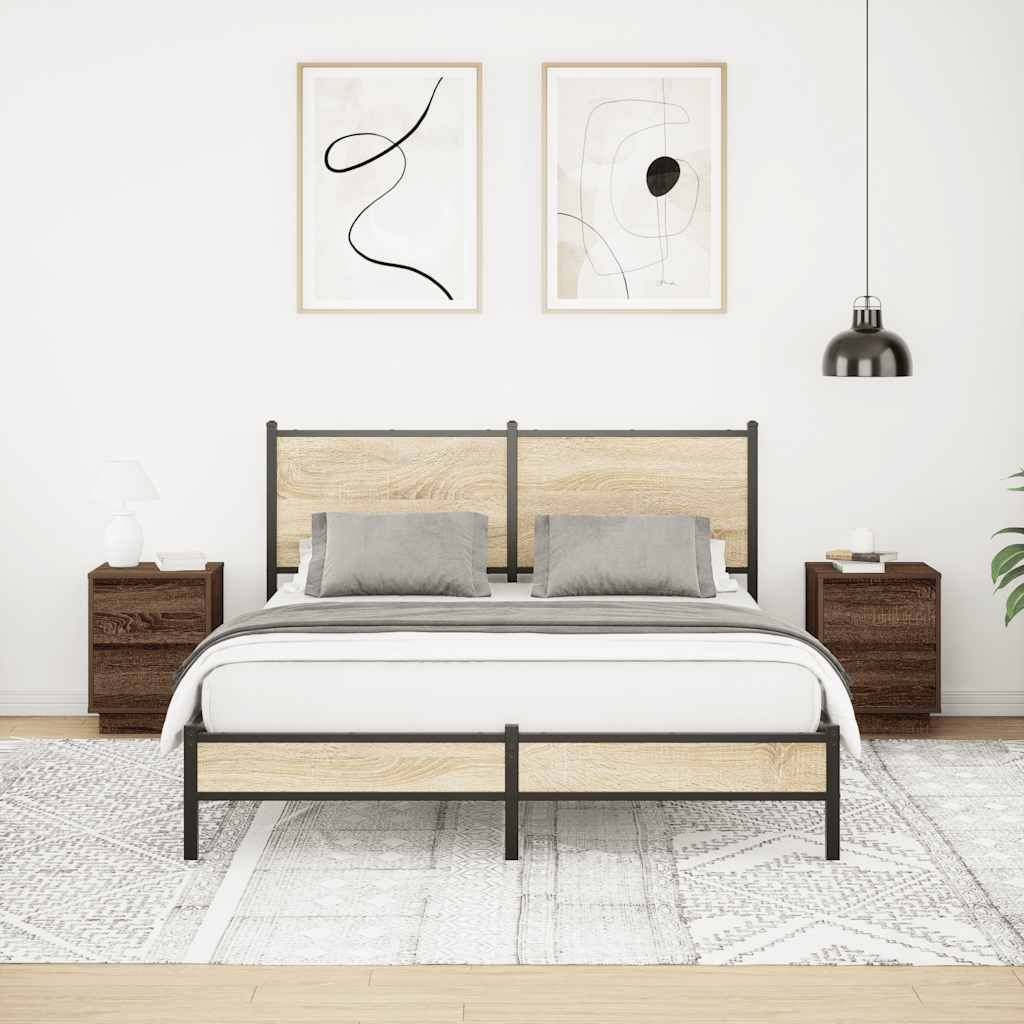 Comodini con Luci a LED 2 pz-Set di 2 Tavolino da notte Rovere Marrone 38x34x50 cm