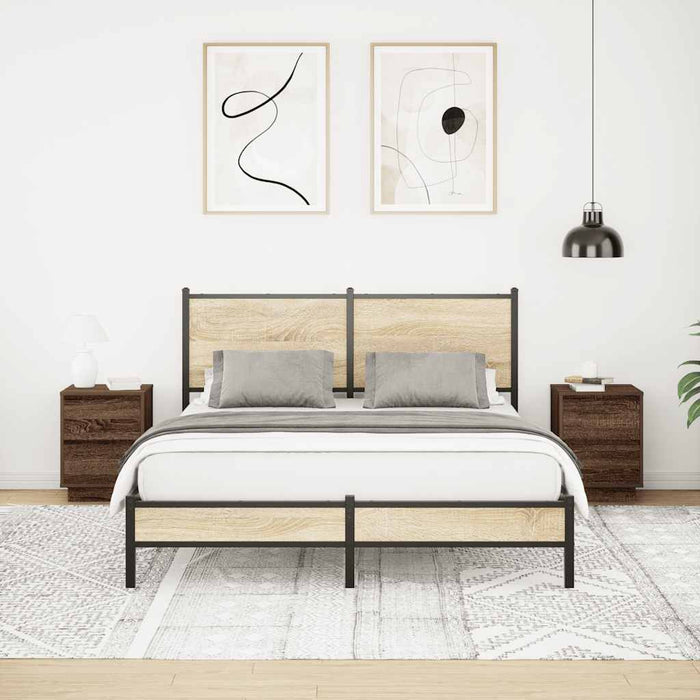 Comodini con Luci a LED 2 pz-Set di 2 Tavolino da notte Rovere Marrone 38x34x50 cm