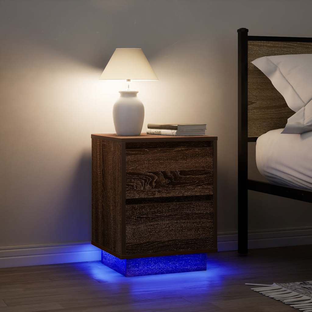 Comodini con Luci a LED 2 pz-Set di 2 Tavolino da notte Rovere Marrone 38x34x50 cm