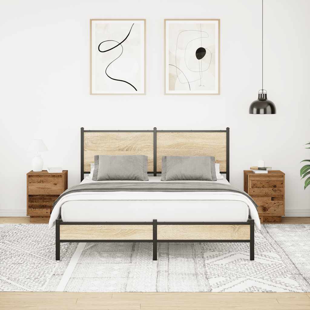 vidaXL Comodini con Luci a LED 2 pz Legno Antico 38x34x50 cm