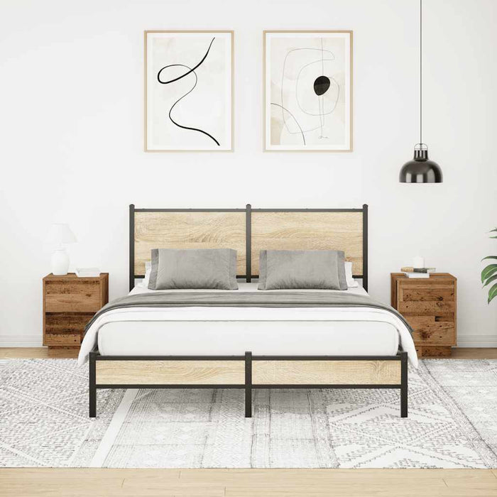 vidaXL Comodini con Luci a LED 2 pz Legno Antico 38x34x50 cm