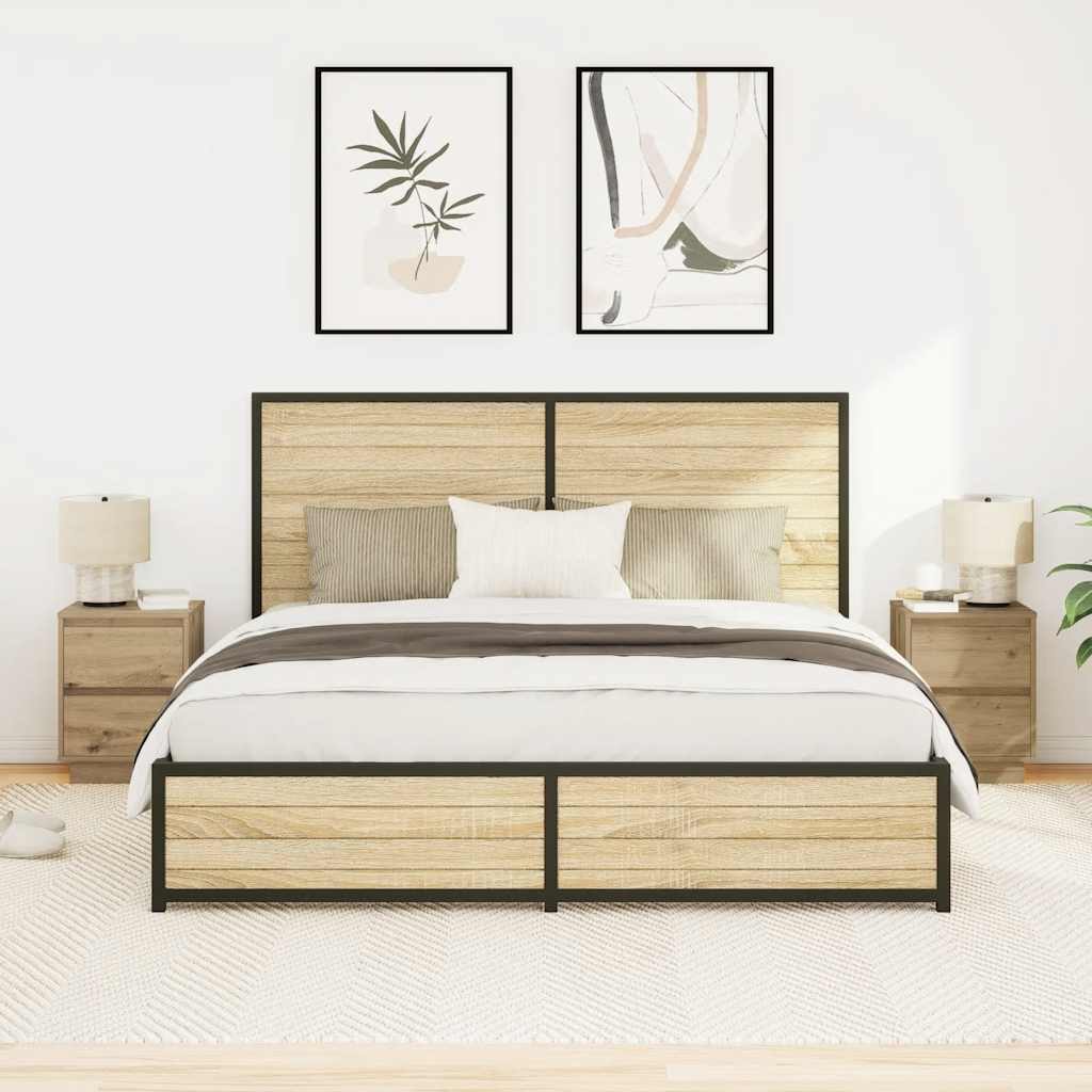 vidaXL Comodini con Luci a LED 2 pz Rovere Artigianale 38x34x50 cm