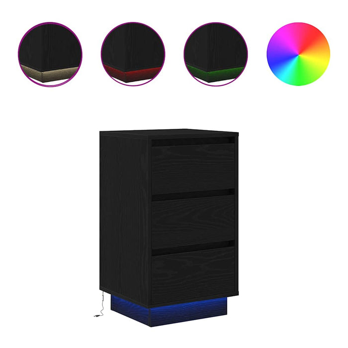 vidaXL Comodino con Luci LED Nero 38x34x65 cm