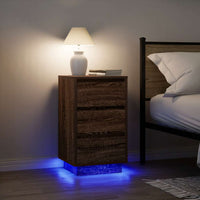 Comodino con Luci LED-Tavolino da notte Rovere Marrone 38x34x65 cm