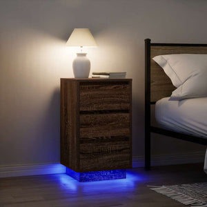 Comodino con Luci LED-Tavolino da notte Rovere Marrone 38x34x65 cm
