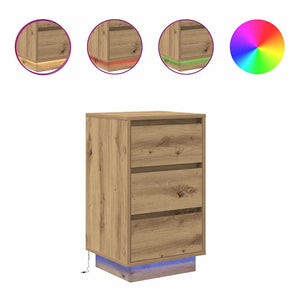 vidaXL Comodino con Luci LED Rovere Artigianale 38x34x65 cm