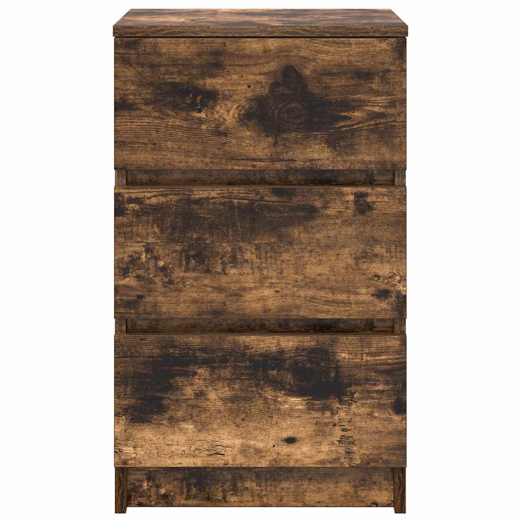 Comodino con 3 Cassetti-Tavolino da notte Rovere Fumo 39x35x65 cm
