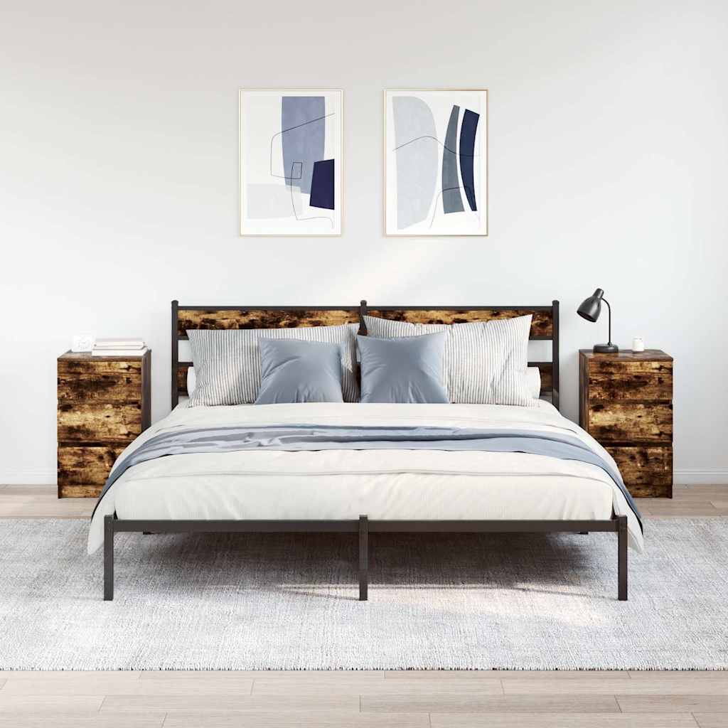 Comodini con 3 Cassetti 2 pz-Set di 2 Tavolino da notte Rovere Fumo 39x35x65 cm