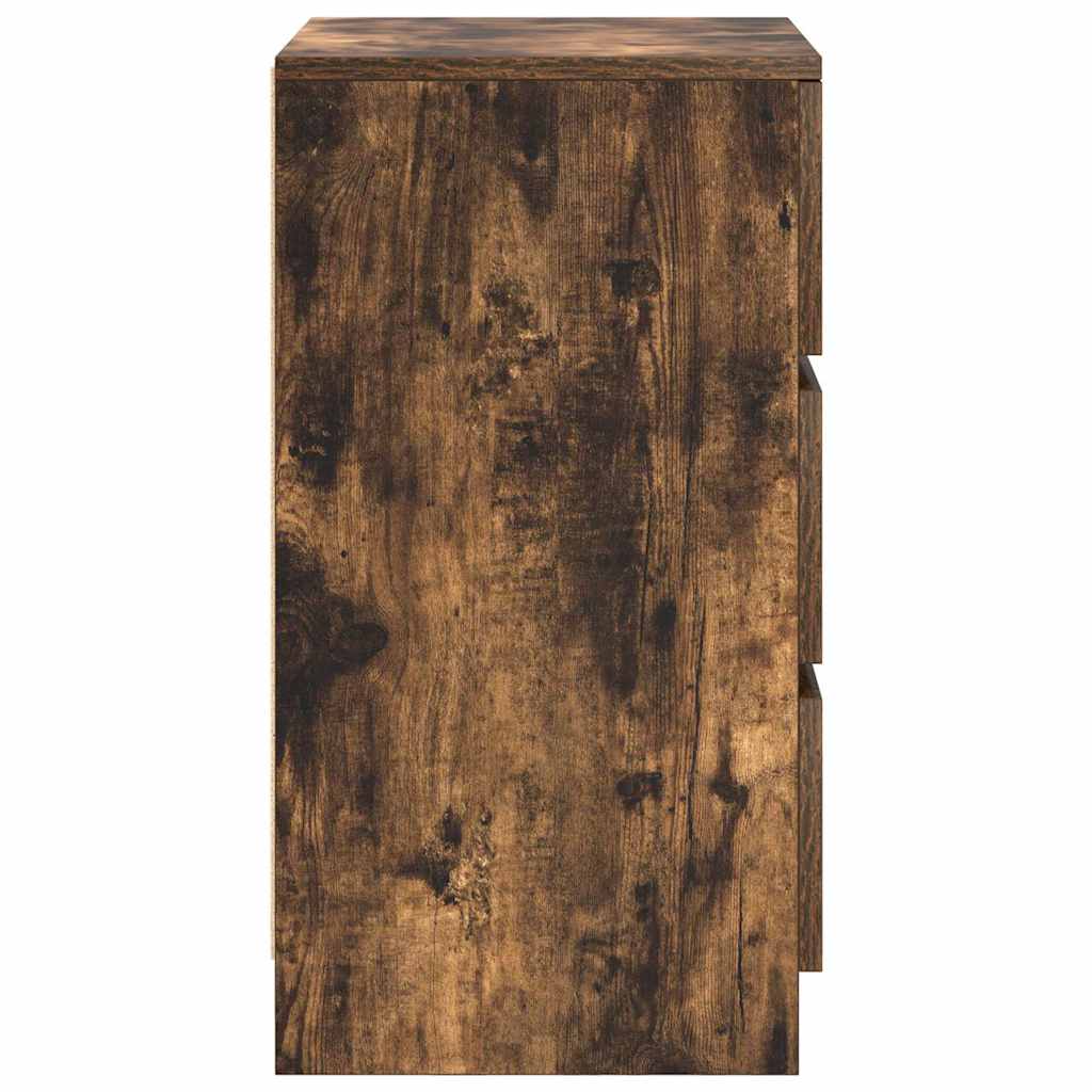 Comodini con 3 Cassetti 2 pz-Set di 2 Tavolino da notte Rovere Fumo 39x35x65 cm