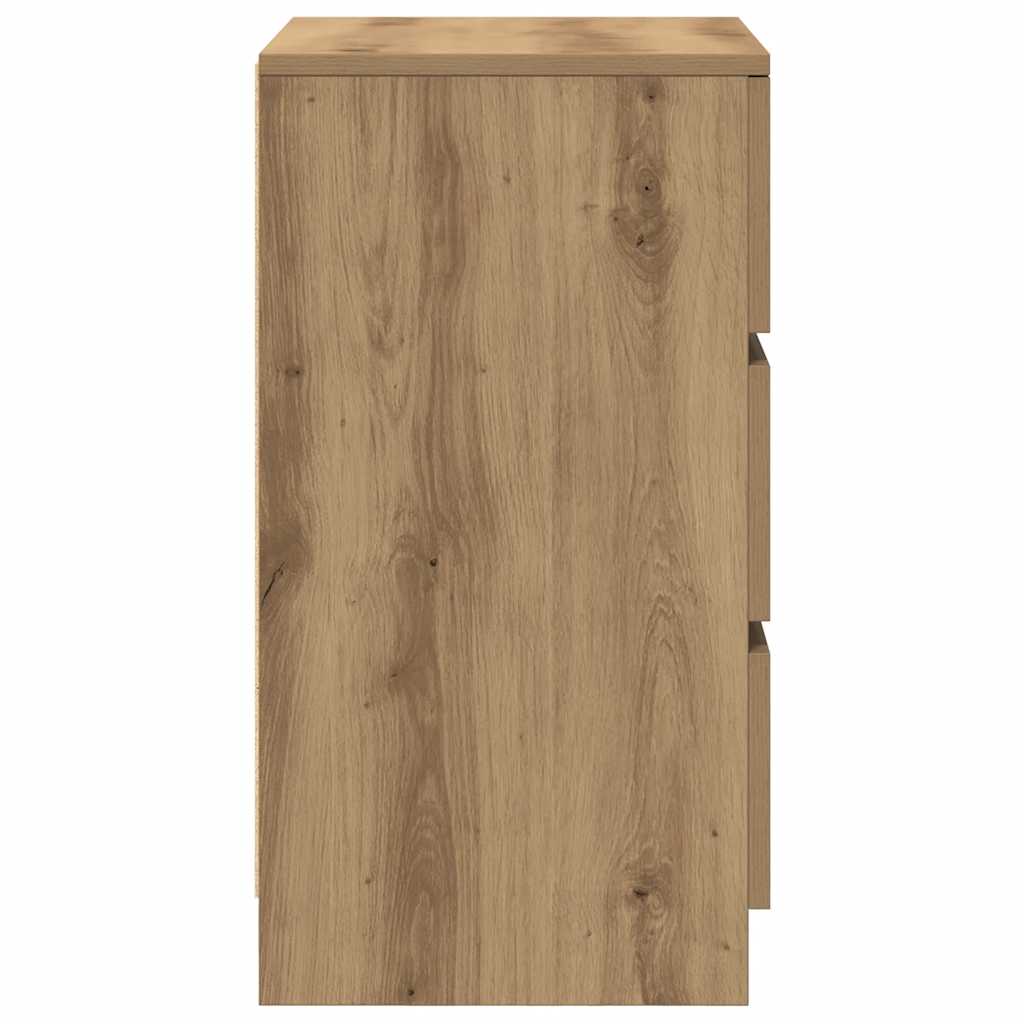 Comodino con 3 Cassetti-Tavolino da notte Rovere Artigianale 39x35x65 cm