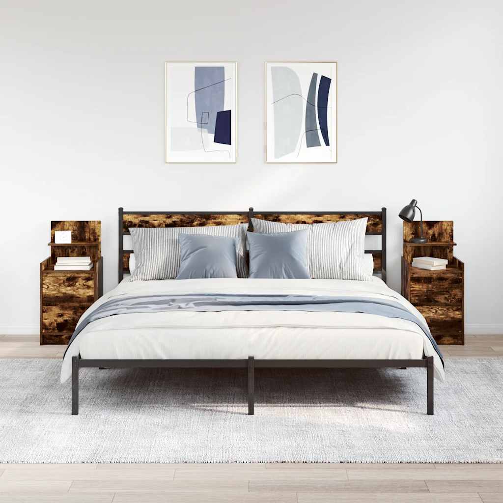 Comodini con 2 Cassetti 2 pz-Set di 2 Tavolino da notte Rovere Fumo 38x34x80 cm