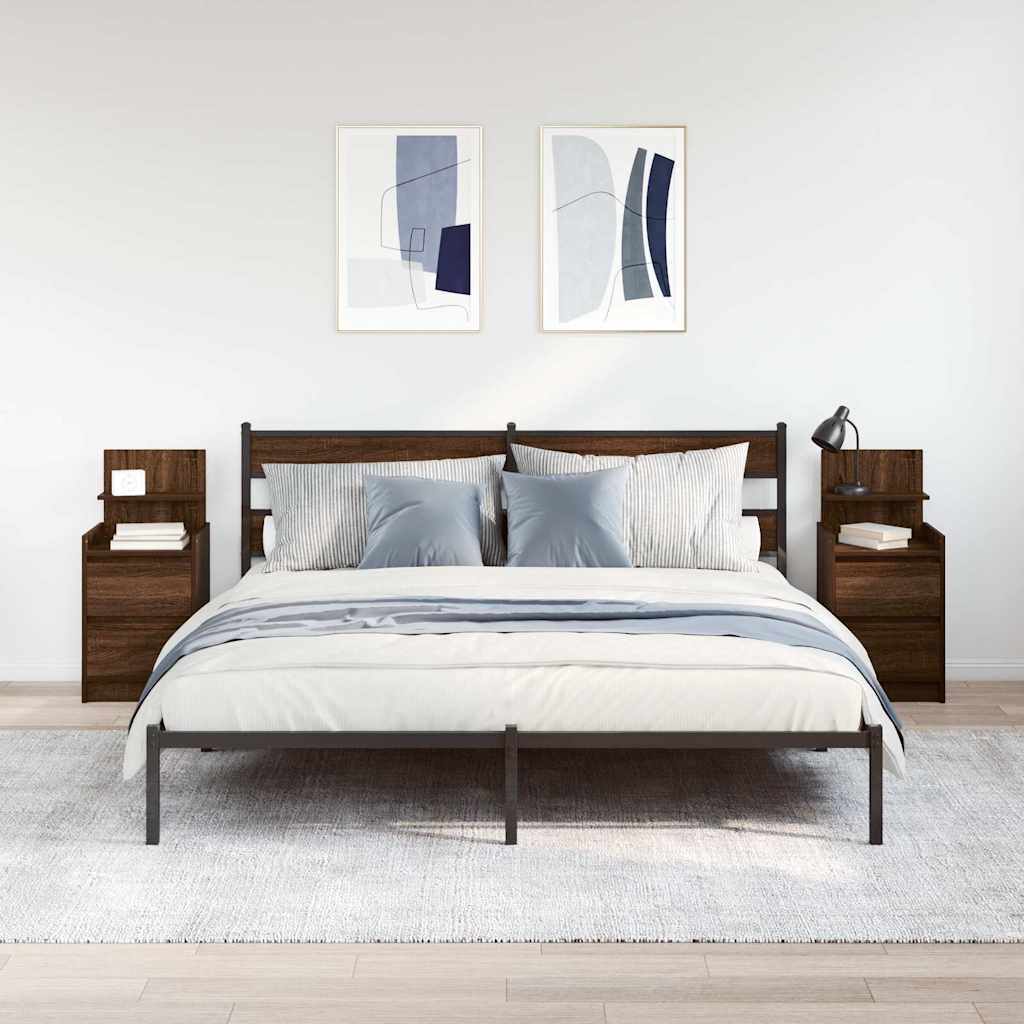 vidaXL Comodini con 2 Cassetti 2 pz Rovere Marrone 38x34x80 cm