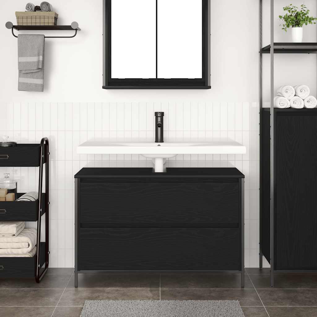 Mobile Lavabo da Bagno con Cassetti Rovere Nero 90x34,5x60 cm