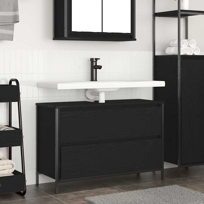 Mobile Lavabo da Bagno con Cassetti Rovere Nero 90x34,5x60 cm 861877