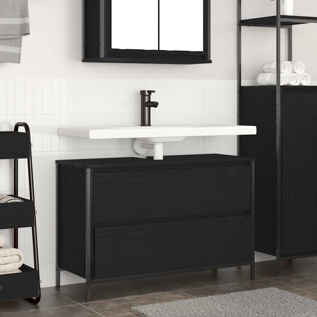 Mobile Lavabo da Bagno con Cassetti Rovere Nero 90x34,5x60 cm