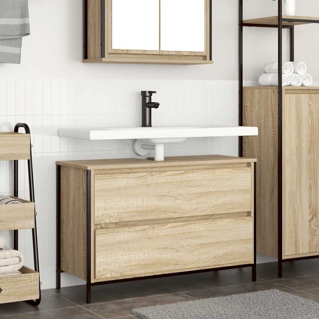 Mobile Lavabo da Bagno-Armadietto da bagno con Cassetti Rovere Sonoma 90x34,5x60 cm