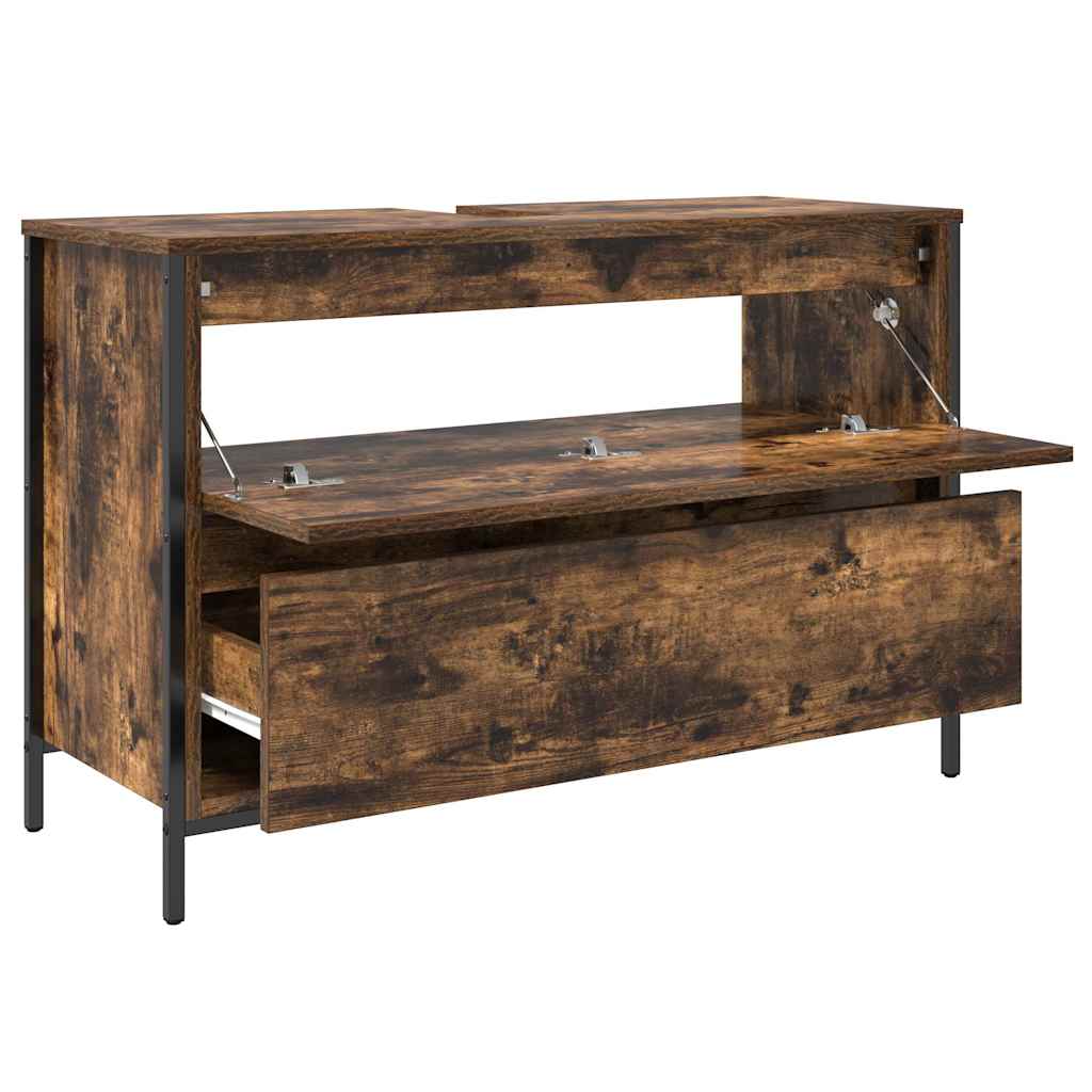 Mobile Lavabo da Bagno-Armadietto da bagno con Cassetti Rovere Fumo 90x34,5x60 cm
