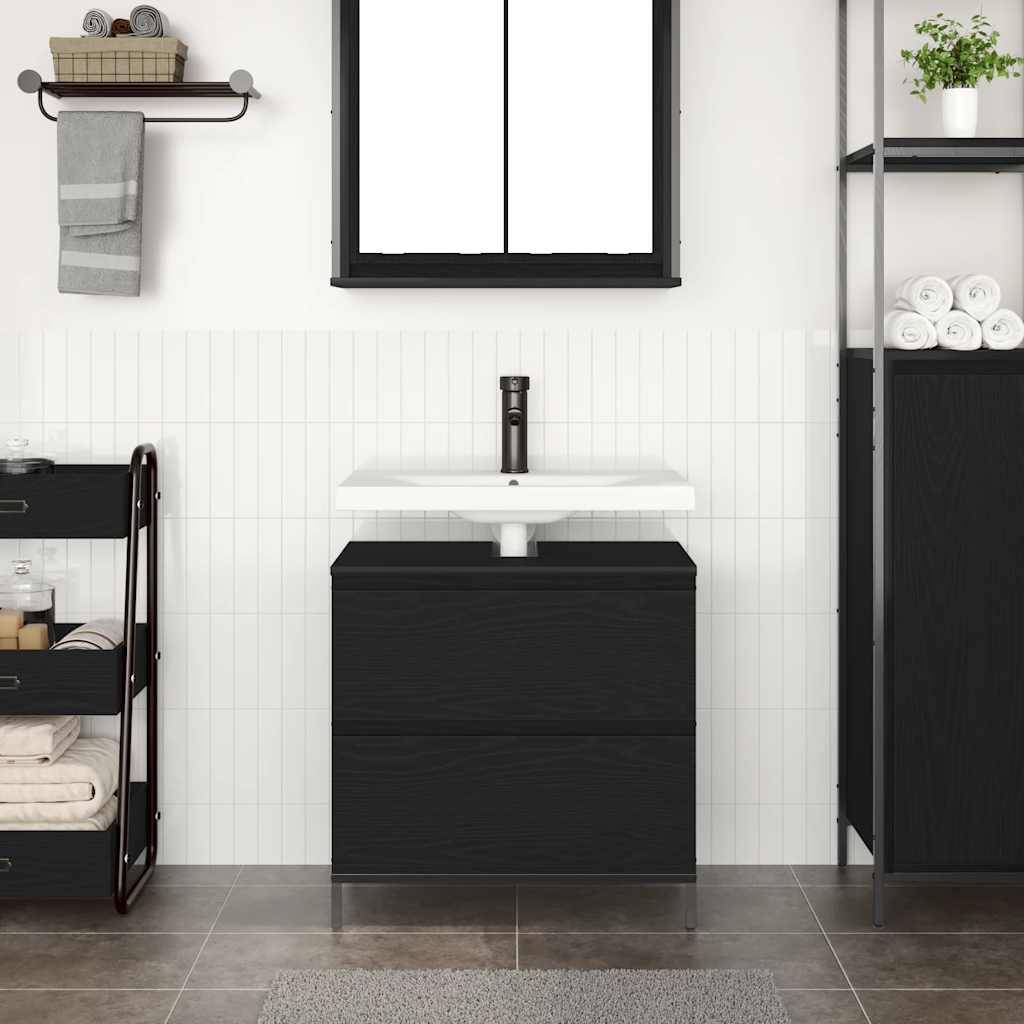Mobile Lavabo da Bagno-Armadietto da bagno con Cassetti Rovere Nero 60x34,5x60 cm