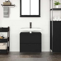 Mobile Lavabo da Bagno-Armadietto da bagno con Cassetti Rovere Nero 60x34,5x60 cm