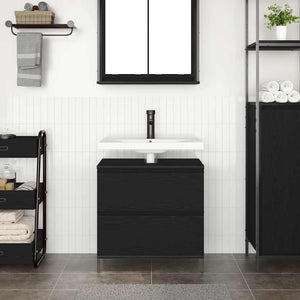 Mobile Lavabo da Bagno-Armadietto da bagno con Cassetti Rovere Nero 60x34,5x60 cm
