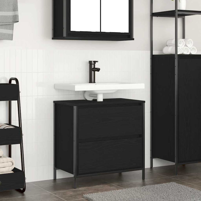 Mobile Lavabo da Bagno con Cassetti Rovere Nero 60x34,5x60 cm