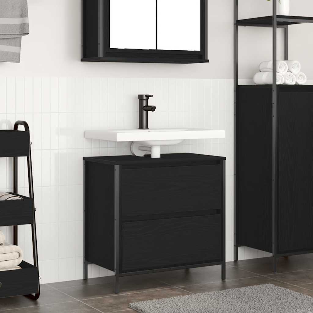 Mobile Lavabo da Bagno con Cassetti Rovere Nero 60x34,5x60 cm 861882