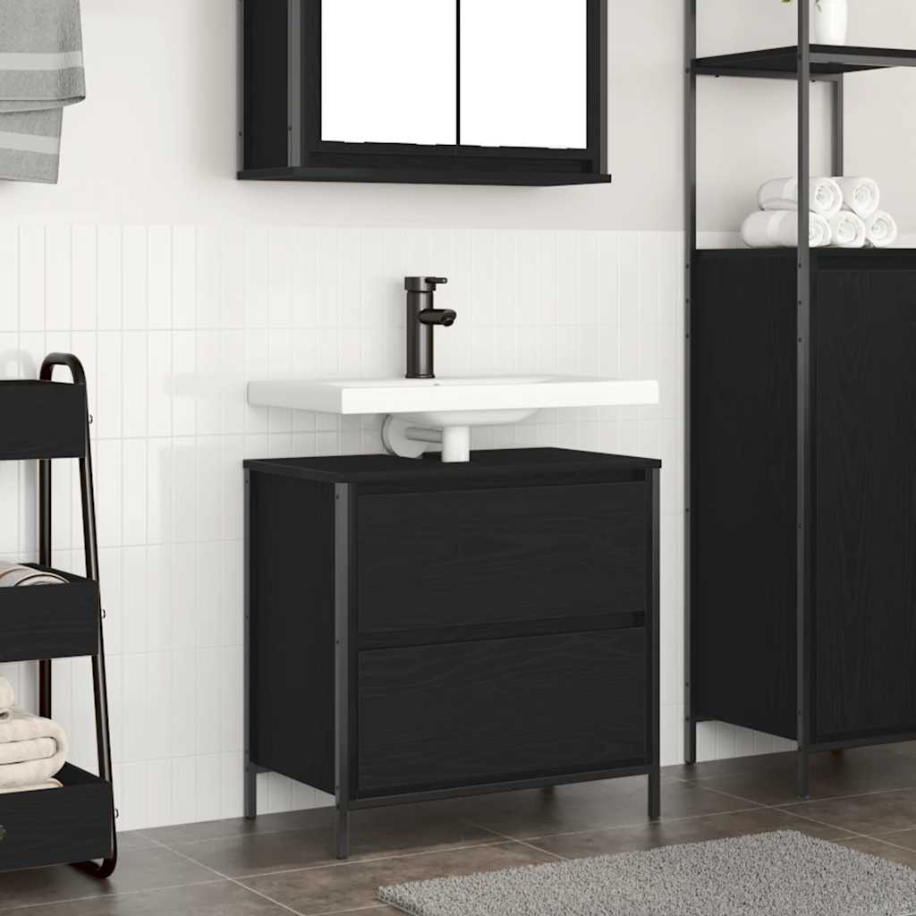 Mobile Lavabo da Bagno-Armadietto da bagno con Cassetti Rovere Nero 60x34,5x60 cm