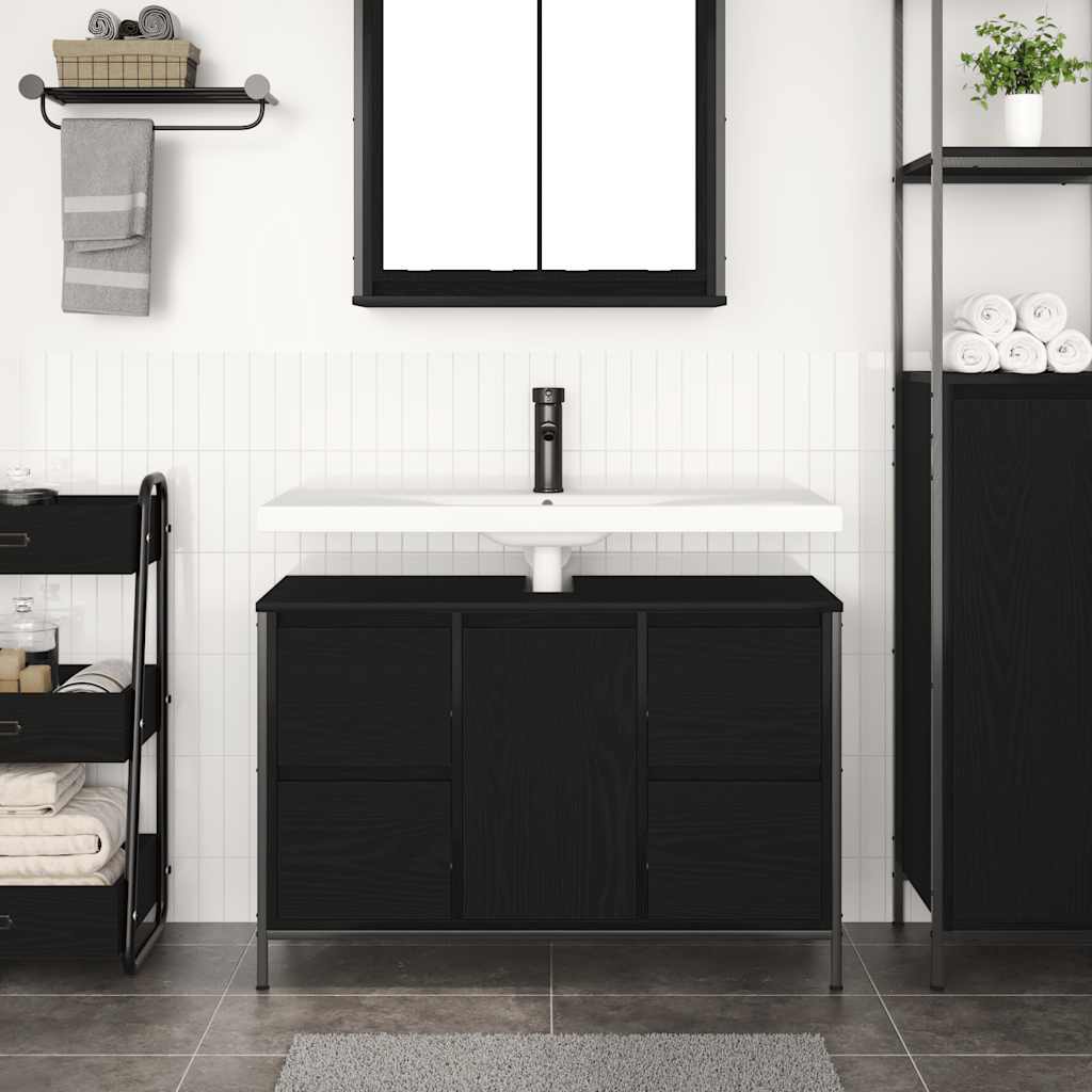 vidaXL Mobile Lavabo con Cassetti Rovere Nero 90x34,5x60 cm