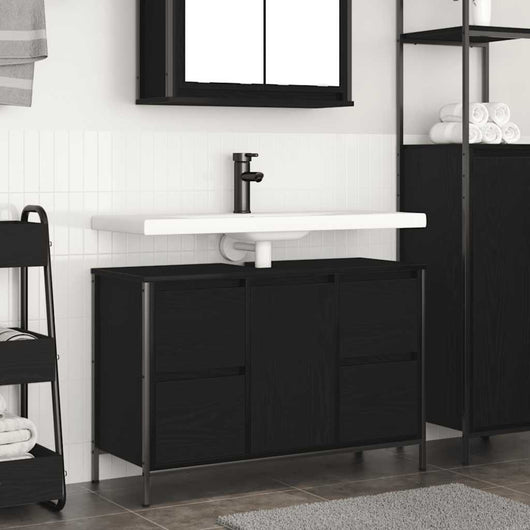 Mobile Lavabo con Cassetti Rovere Nero 90x34,5x60 cm 861887