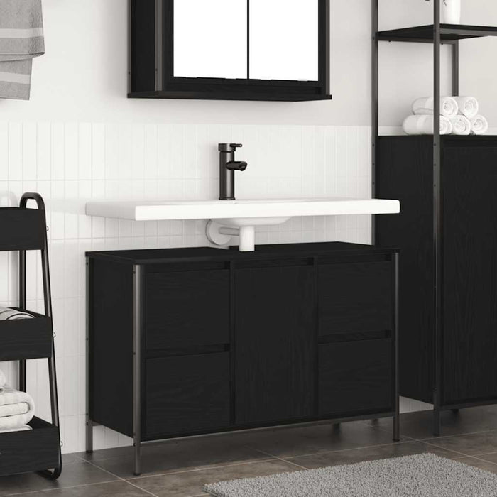 Mobile Lavabo con Cassetti Rovere Nero 90x34,5x60 cm 861887