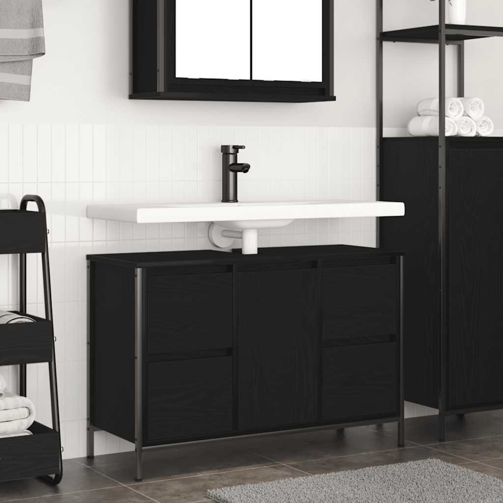 vidaXL Mobile Lavabo con Cassetti Rovere Nero 90x34,5x60 cm