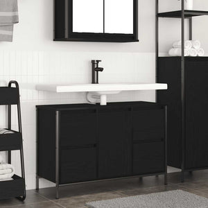 Mobile Lavabo con Cassetti-Armadietto da bagno Rovere Nero 90x34,5x60 cm